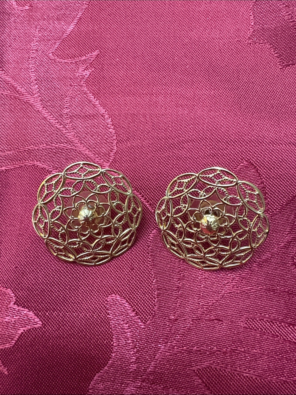 Gold Floral Filigree Round Earrings - Women's Jewelry